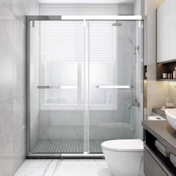 浴室玻璃雙趟門-銀框